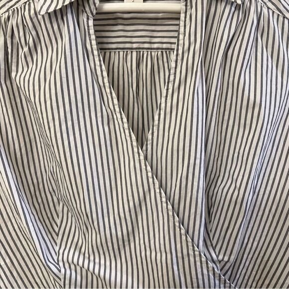 LOFT Navy and White Striped Cap Sleeve Blouse - Picture 2 of 4